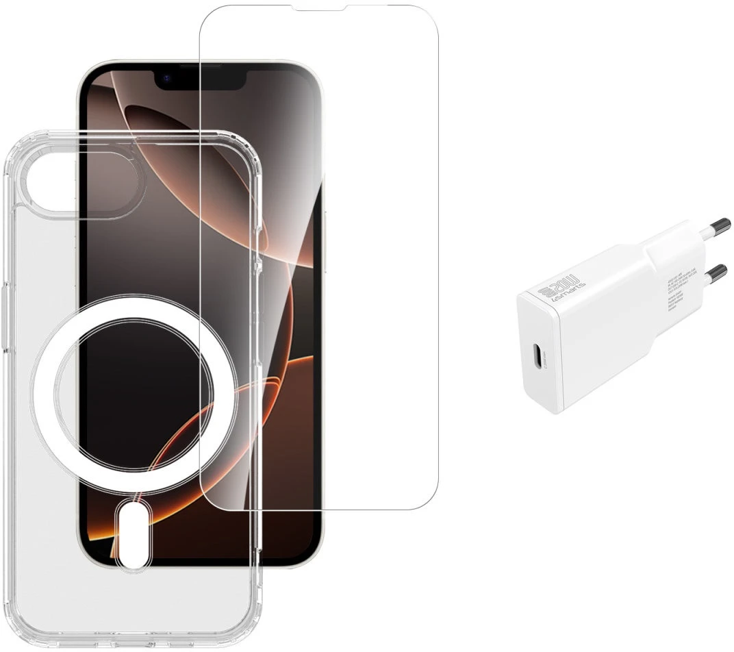4Smarts 3in1 Premium Starter Set für Apple iPhone 17e/16e MagSafe-kompatibel Transparent